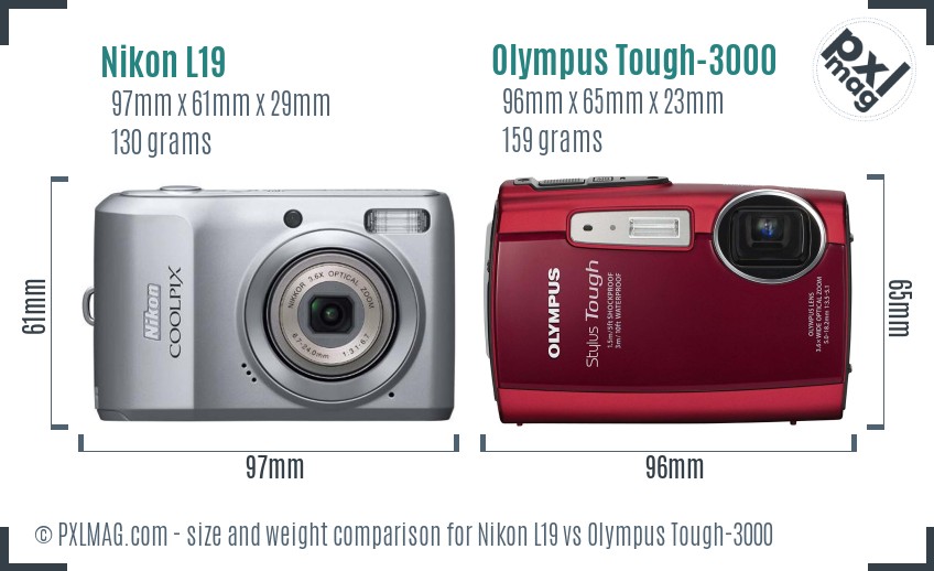Nikon L19 vs Olympus Tough-3000 size comparison Nikon L19 vs Olympus Tough-3000 size comparison