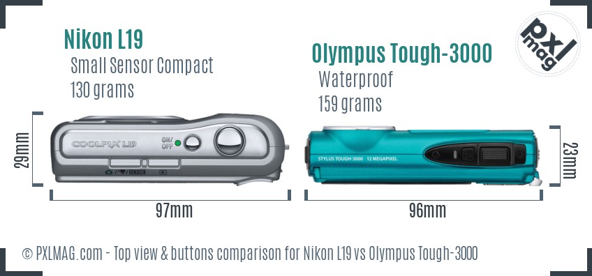 Nikon L19 vs Olympus Tough-3000 top view buttons comparison