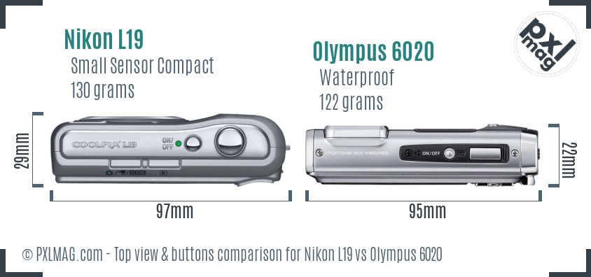 Nikon L19 vs Olympus 6020 top view buttons comparison