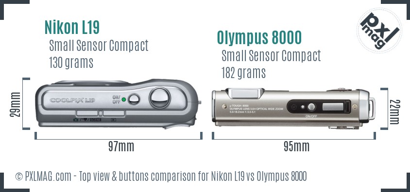 Nikon L19 vs Olympus 8000 top view buttons comparison