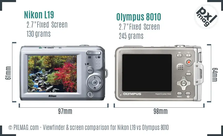 Nikon L19 vs Olympus 8010 Screen and Viewfinder comparison