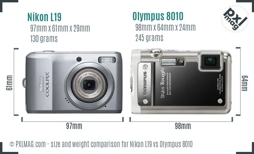 Nikon L19 vs Olympus 8010 size comparison