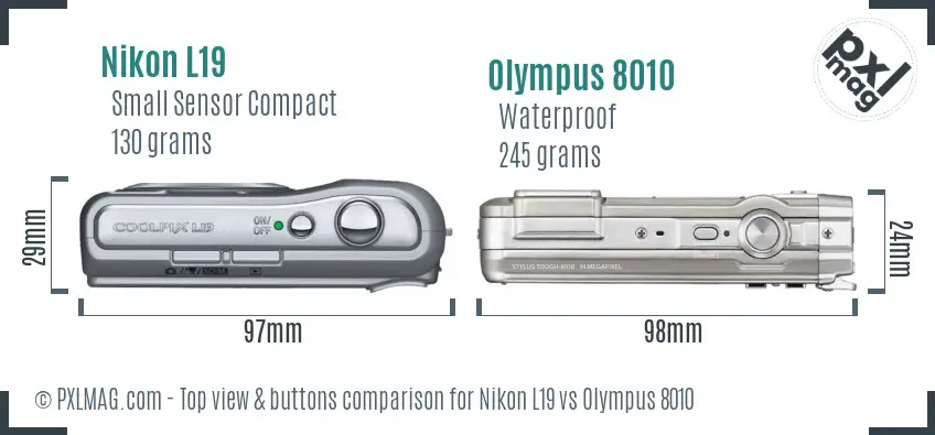 Nikon L19 vs Olympus 8010 top view buttons comparison