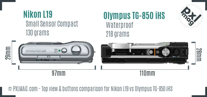 Nikon L19 vs Olympus TG-850 iHS top view buttons comparison Nikon L19 vs Olympus TG-850 iHS top view buttons comparison
