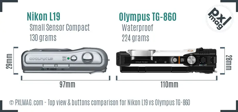 Nikon L19 vs Olympus TG-860 top view buttons comparison