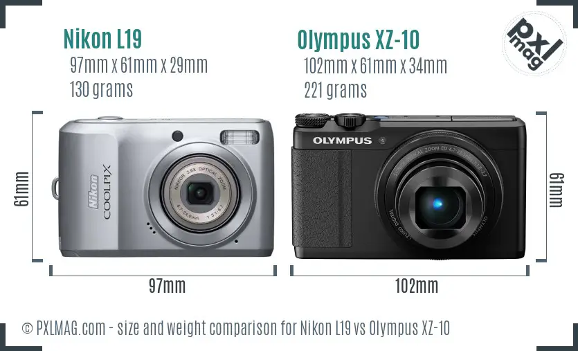 Nikon L19 vs Olympus XZ-10 size comparison
