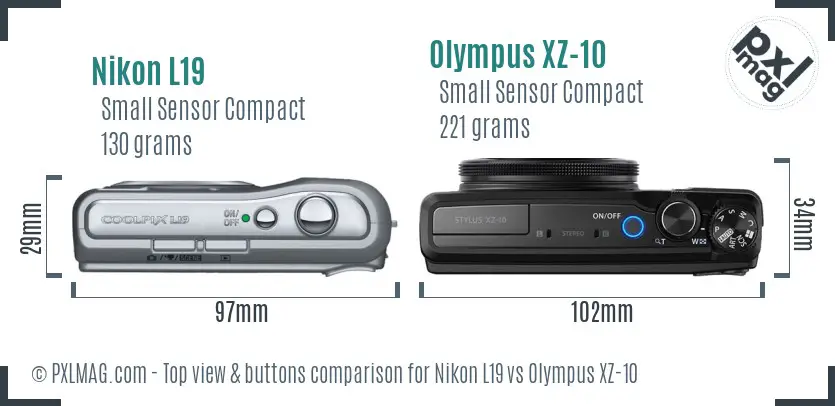 Nikon L19 vs Olympus XZ-10 top view buttons comparison