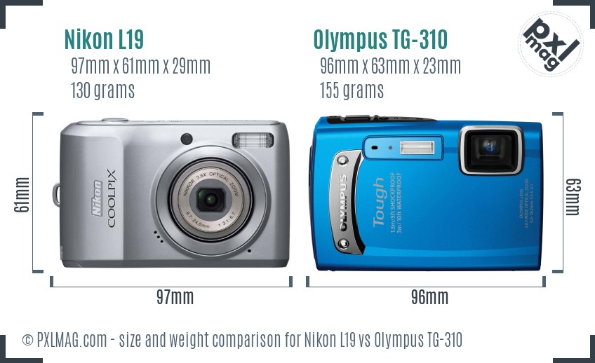 Nikon L19 vs Olympus TG-310 size comparison