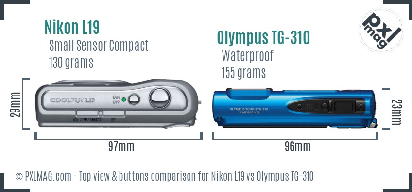 Nikon L19 vs Olympus TG-310 top view buttons comparison