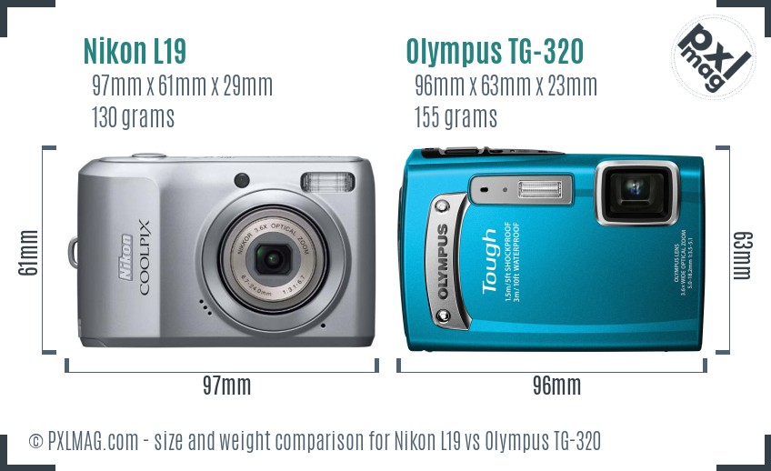 Nikon L19 vs Olympus TG-320 size comparison
