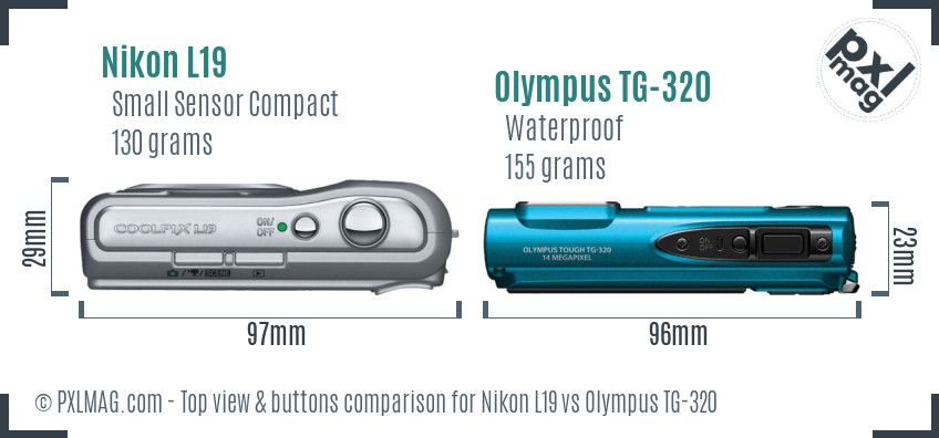 Nikon L19 vs Olympus TG-320 top view buttons comparison