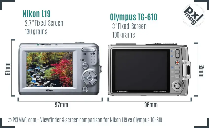 Nikon L19 vs Olympus TG-610 Screen and Viewfinder comparison