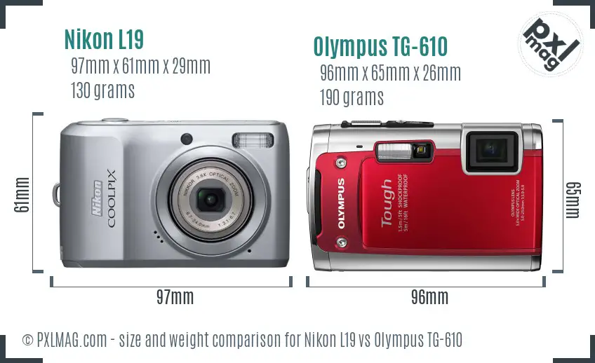 Nikon L19 vs Olympus TG-610 size comparison