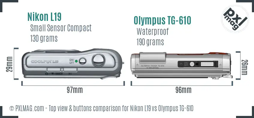 Nikon L19 vs Olympus TG-610 top view buttons comparison