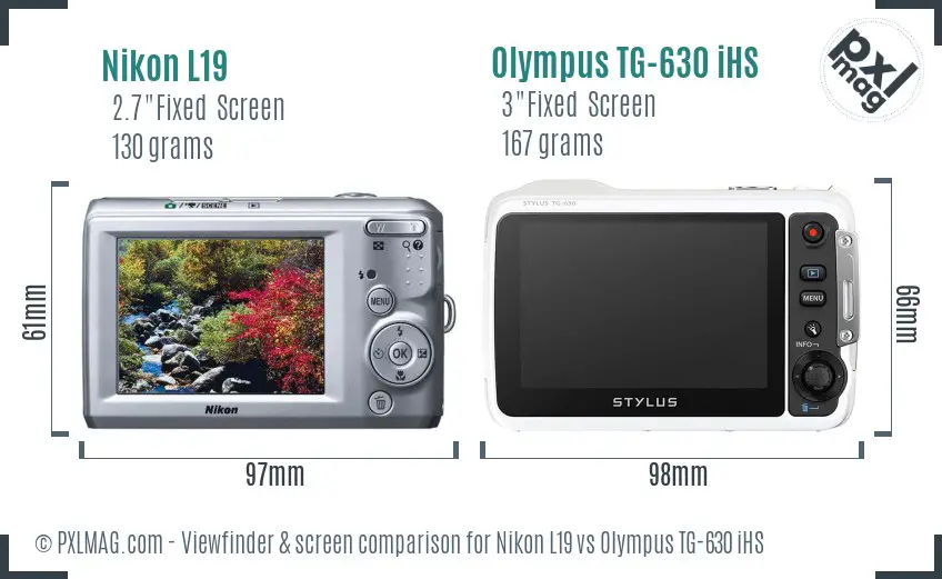 Nikon L19 vs Olympus TG-630 iHS Screen and Viewfinder comparison