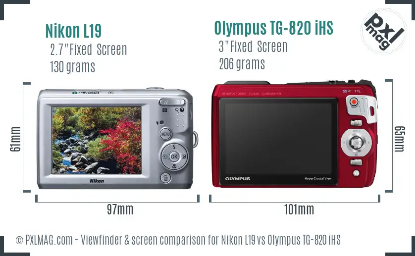 Nikon L19 vs Olympus TG-820 iHS Screen and Viewfinder comparison
