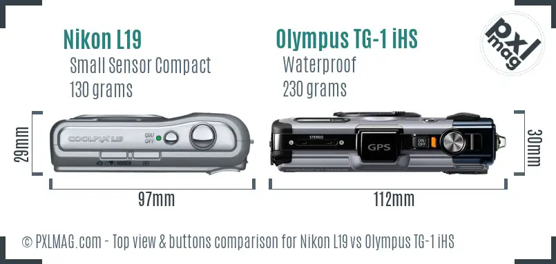 Nikon L19 vs Olympus TG-1 iHS top view buttons comparison