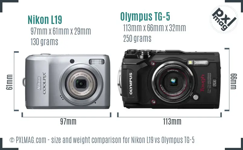 Nikon L19 vs Olympus TG-5 size comparison