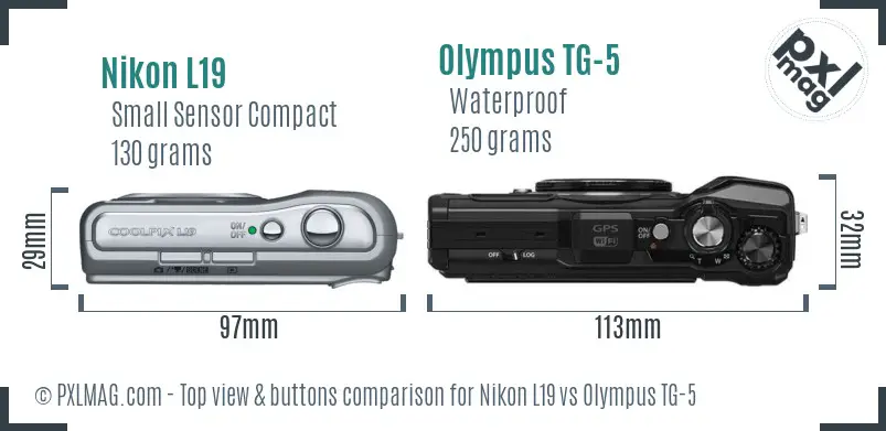 Nikon L19 vs Olympus TG-5 top view buttons comparison
