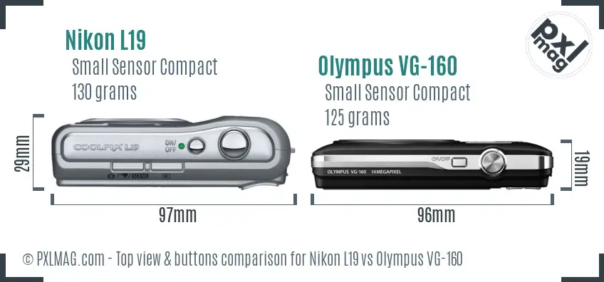 Nikon L19 vs Olympus VG-160 top view buttons comparison Nikon L19 vs Olympus VG-160 top view buttons comparison