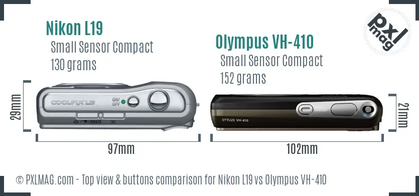 Nikon L19 vs Olympus VH-410 top view buttons comparison Nikon L19 vs Olympus VH-410 top view buttons comparison