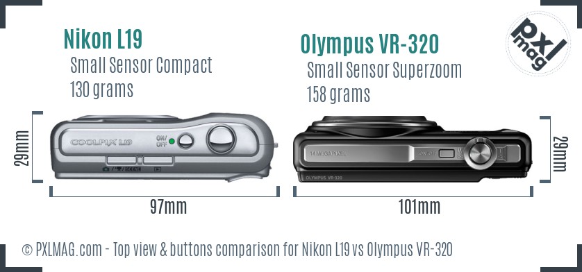 Nikon L19 vs Olympus VR-320 top view buttons comparison