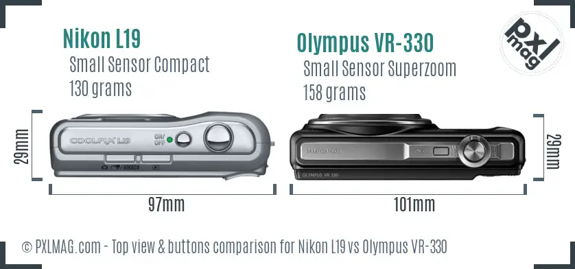 Nikon L19 vs Olympus VR-330 top view buttons comparison
