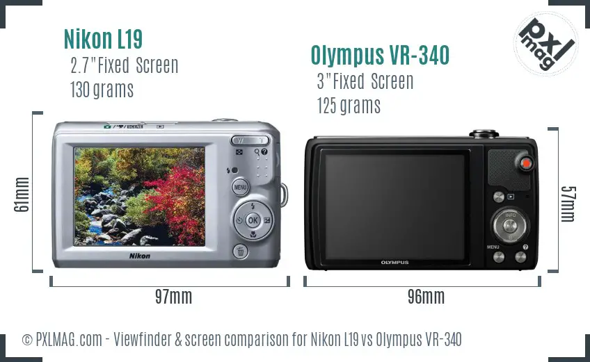 Nikon L19 vs Olympus VR-340 Screen and Viewfinder comparison