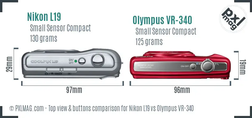 Nikon L19 vs Olympus VR-340 top view buttons comparison