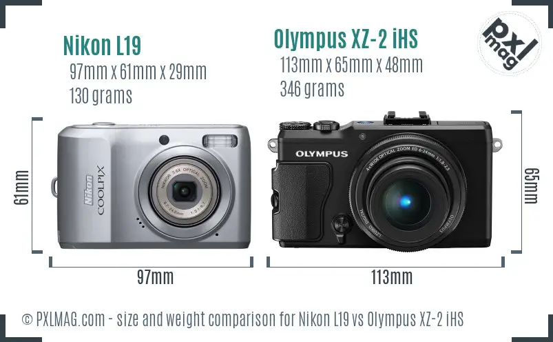 Nikon L19 vs Olympus XZ-2 iHS size comparison