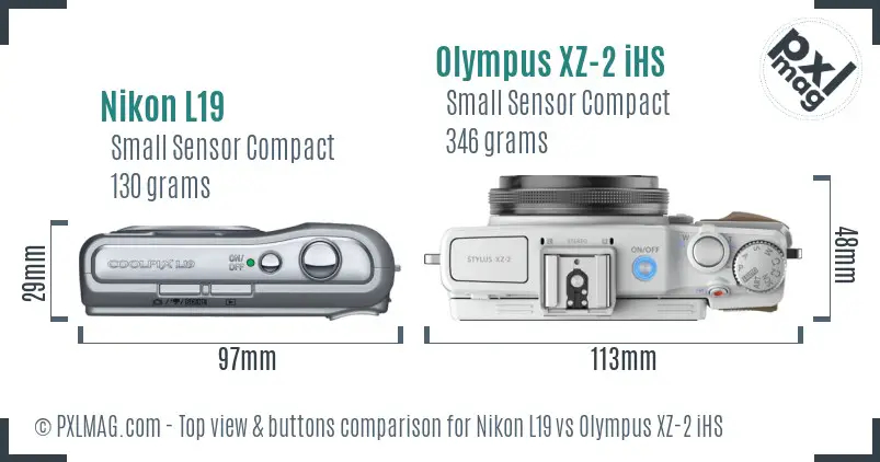 Nikon L19 vs Olympus XZ-2 iHS top view buttons comparison