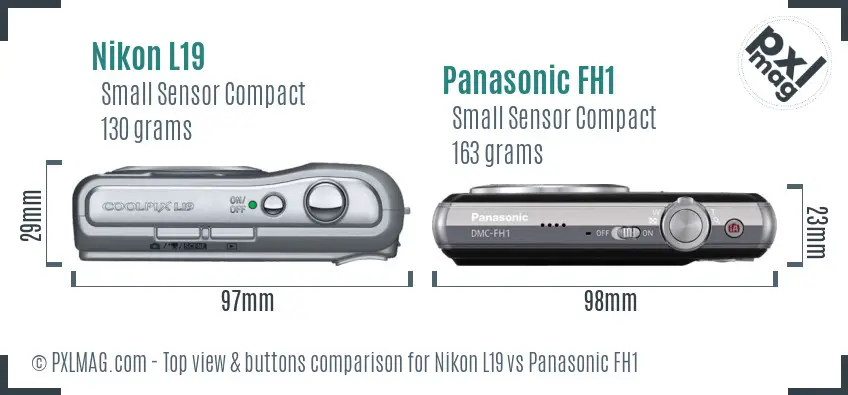 Nikon L19 vs Panasonic FH1 top view buttons comparison