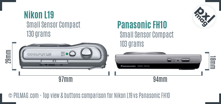Nikon L19 vs Panasonic FH10 top view buttons comparison