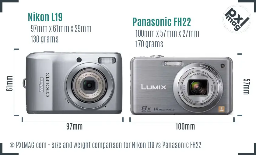 Nikon L19 vs Panasonic FH22 size comparison