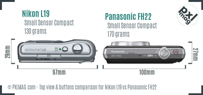 Nikon L19 vs Panasonic FH22 top view buttons comparison