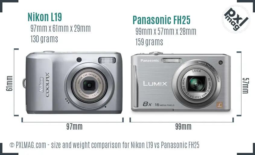 Nikon L19 vs Panasonic FH25 size comparison