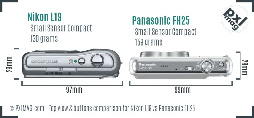 Nikon L19 vs Panasonic FH25 top view buttons comparison