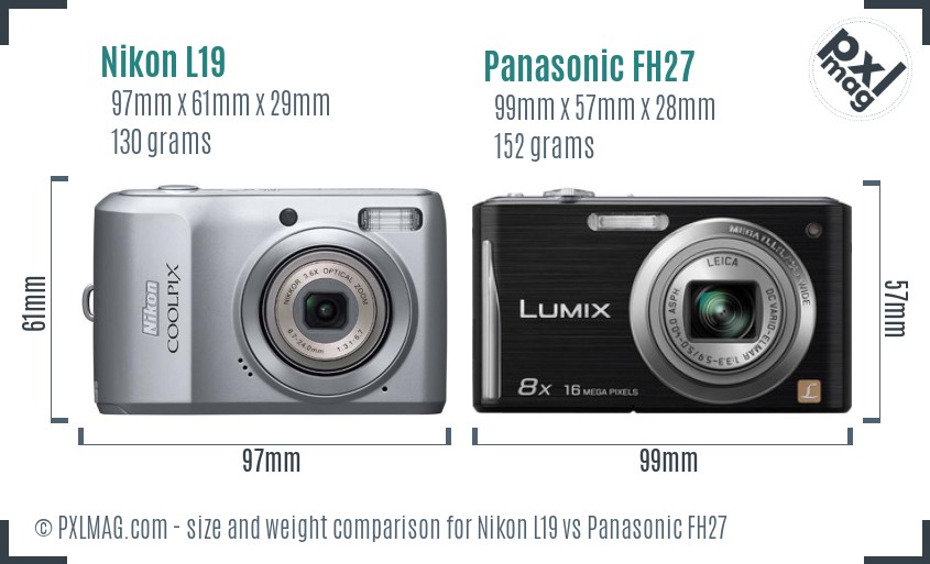 Nikon L19 vs Panasonic FH27 size comparison