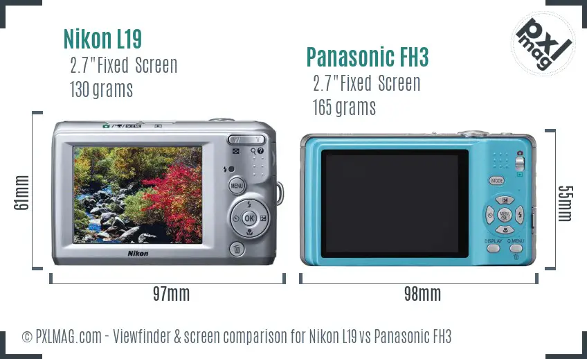 Nikon L19 vs Panasonic FH3 Screen and Viewfinder comparison