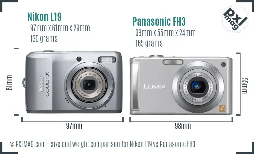 Nikon L19 vs Panasonic FH3 size comparison