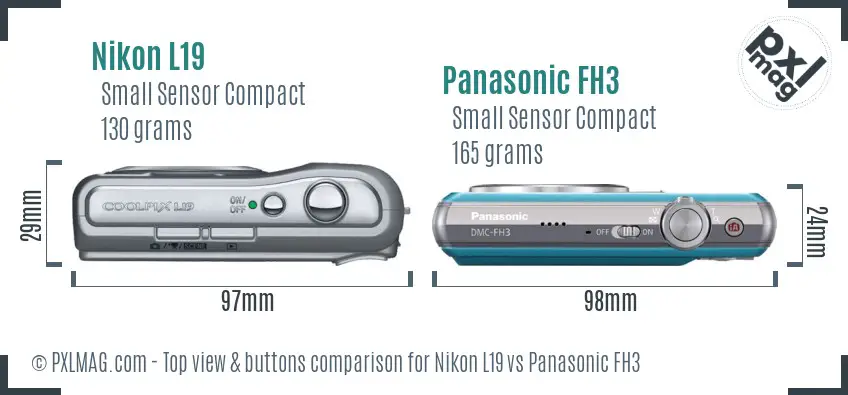 Nikon L19 vs Panasonic FH3 top view buttons comparison