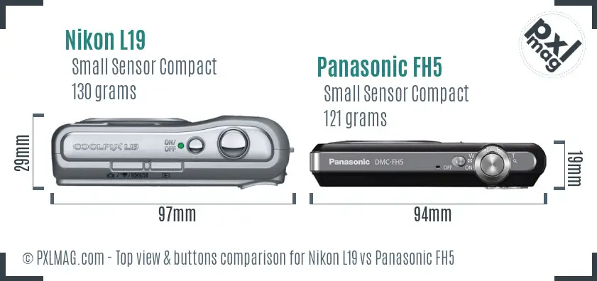 Nikon L19 vs Panasonic FH5 top view buttons comparison