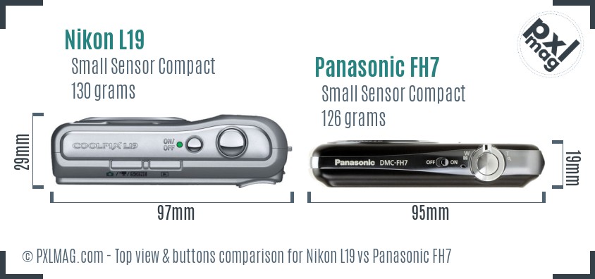Nikon L19 vs Panasonic FH7 top view buttons comparison