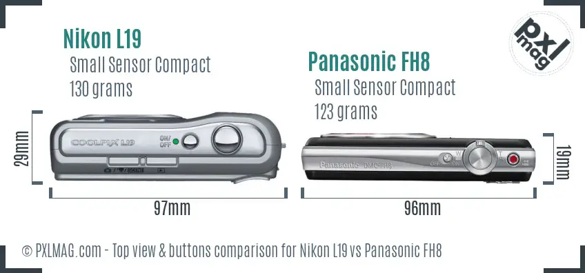 Nikon L19 vs Panasonic FH8 top view buttons comparison