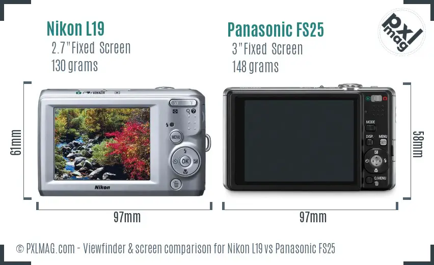 Nikon L19 vs Panasonic FS25 Screen and Viewfinder comparison