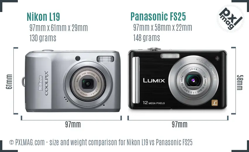 Nikon L19 vs Panasonic FS25 size comparison