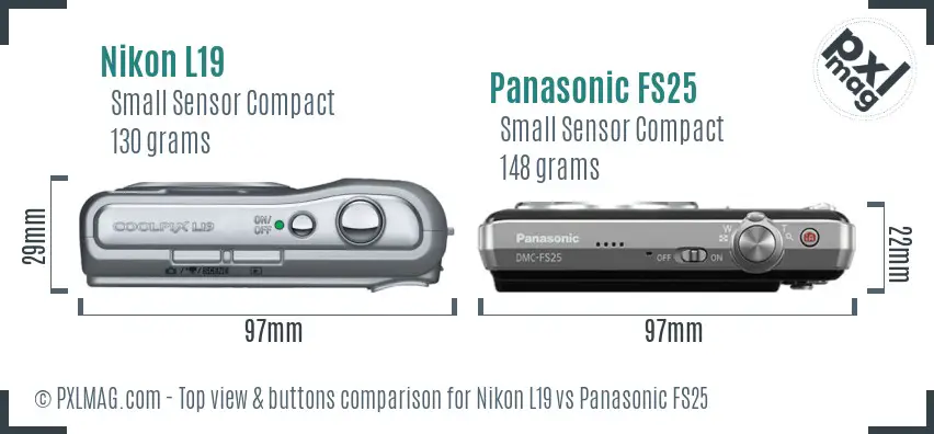 Nikon L19 vs Panasonic FS25 top view buttons comparison