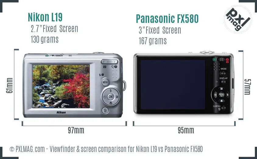 Nikon L19 vs Panasonic FX580 Screen and Viewfinder comparison