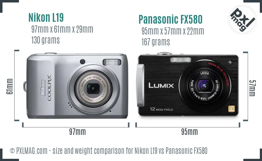 Nikon L19 vs Panasonic FX580 size comparison