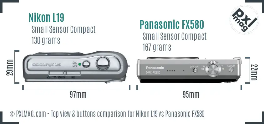 Nikon L19 vs Panasonic FX580 top view buttons comparison